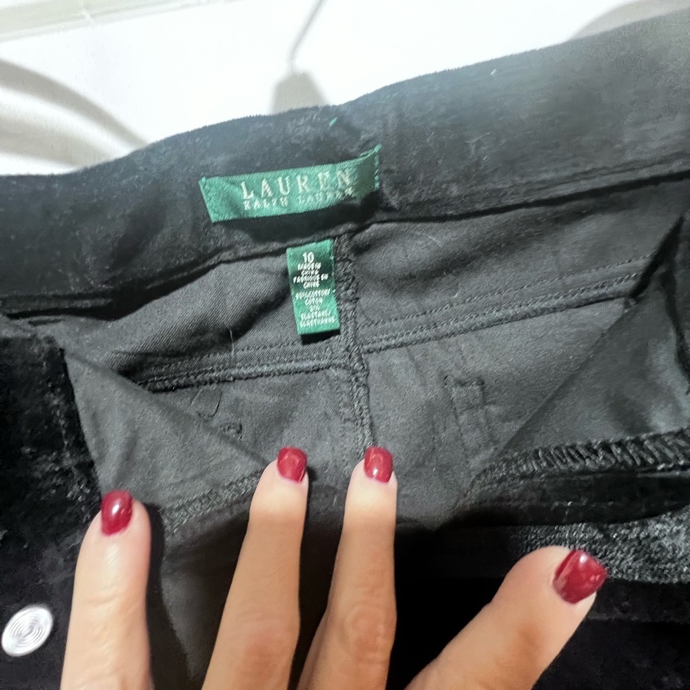 Lauren Ralph Lauren Black Velvet Trousers Size 10 Classic Straight Leg - Picture 5 of 5